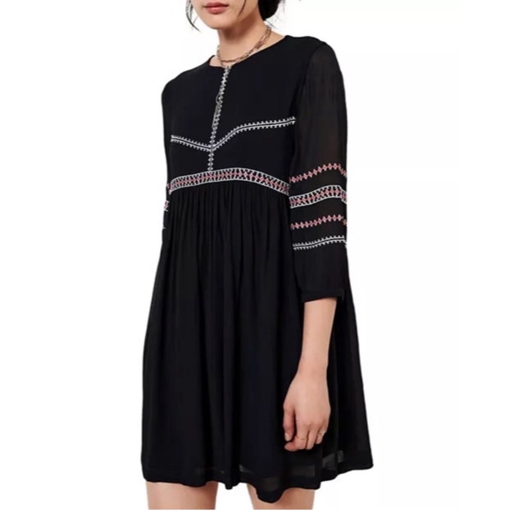 BA&SH Colombe Long Sleeve Black Babydoll Shift Dress